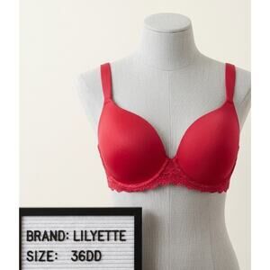 Lilyette Red Deep Microfiber Underwire Lined Plunge Bra Size 36DD Style 970
